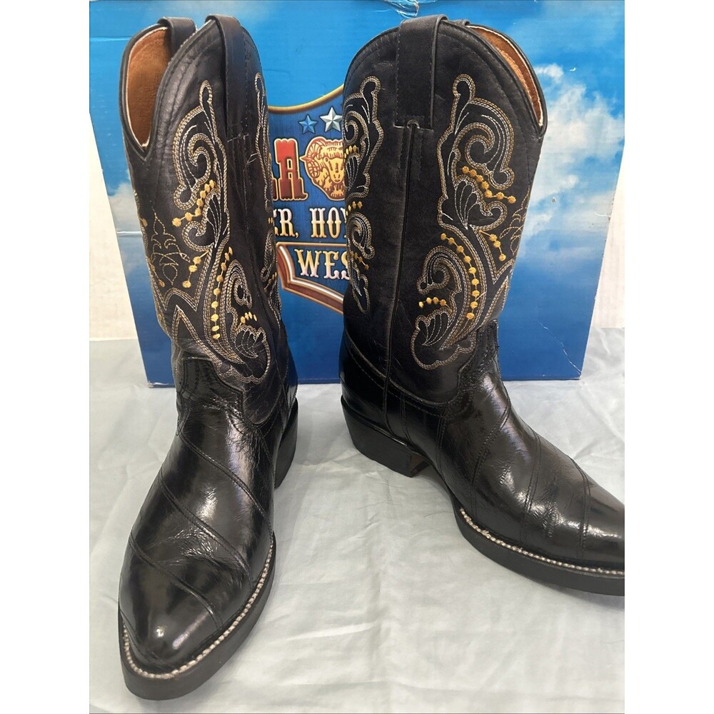 Jar Boot's Men's Black Eel Skin Exotic Western Cowboy Boots Sz 8